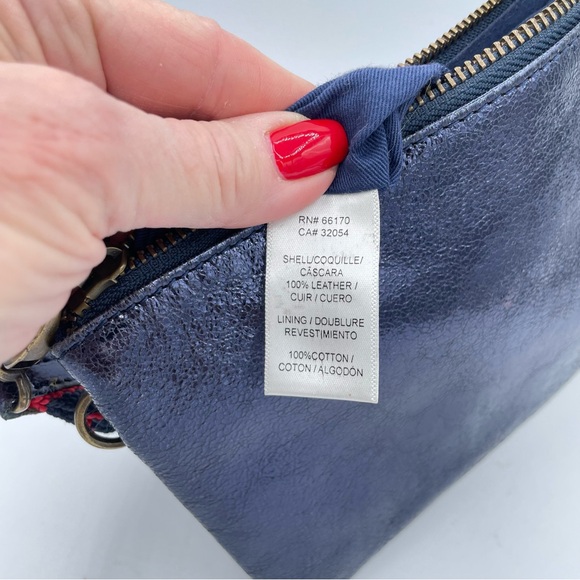 Anthropologie Metallic Leather Clutch Wristlet OS Blue - Picture 15 of 16